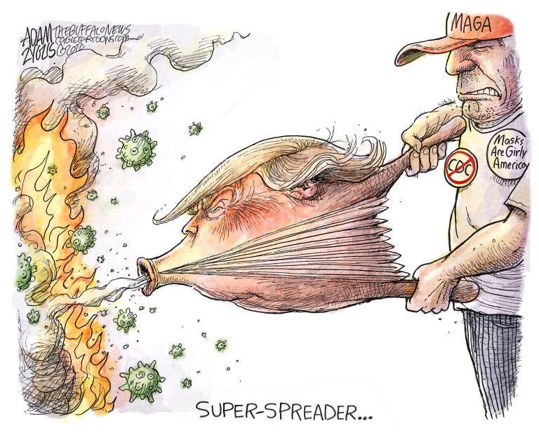 Political Cartoon U.S. Trump coronavirus MAGA superspreader