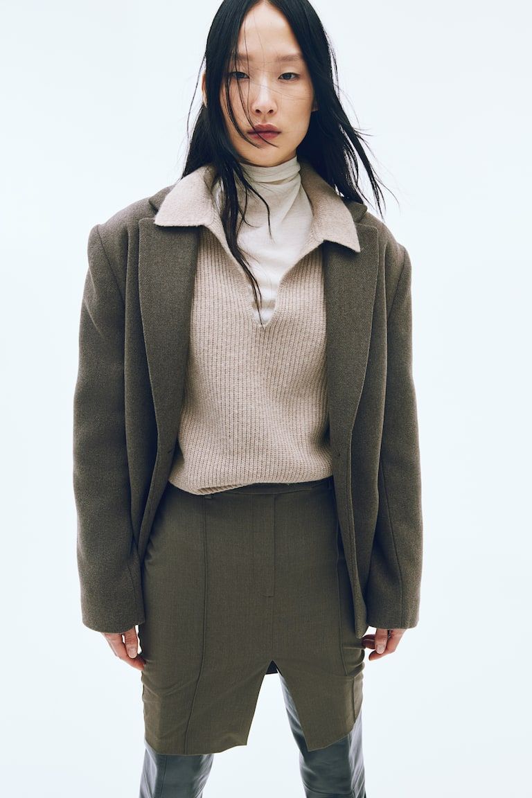 Rib-Knit Collared Jumper