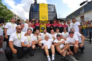 Brailsford with the Team Ineos squad at the end of the 2019 Tour de France