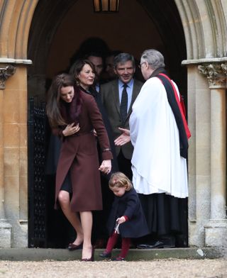 Carole Middleton with Kate Middleton, Princess Charlotte and the royal family at Christmas at Sandringham