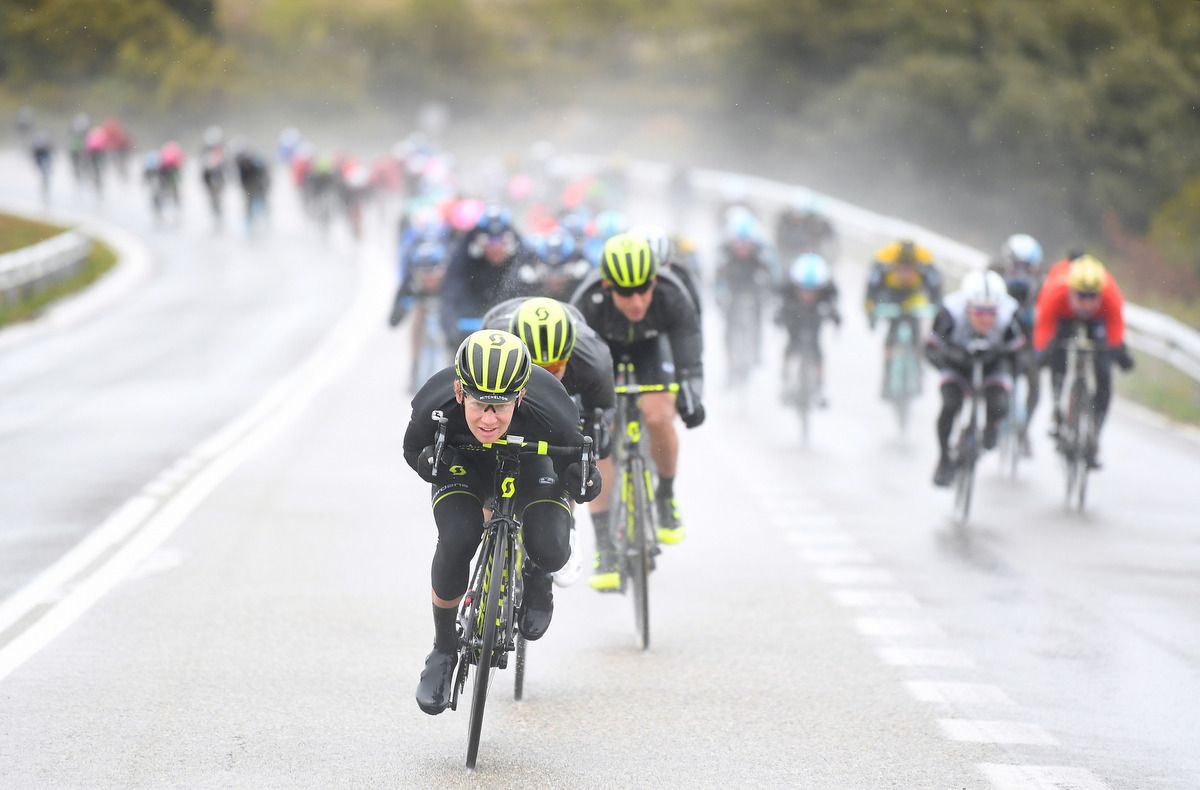 Jack Haig (Mitchelton-Scott) gets aero in the rain