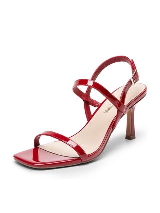 DREAM PAIRS, Dream Pairs Damen-Slingback-Heels, quadratisch, offene Zehen, Riemchensandalen, Knöchelriemen, elegante Schuhe mit hohen Absätzen, Ukuran 8, Rot-Pat, sdhs2452w