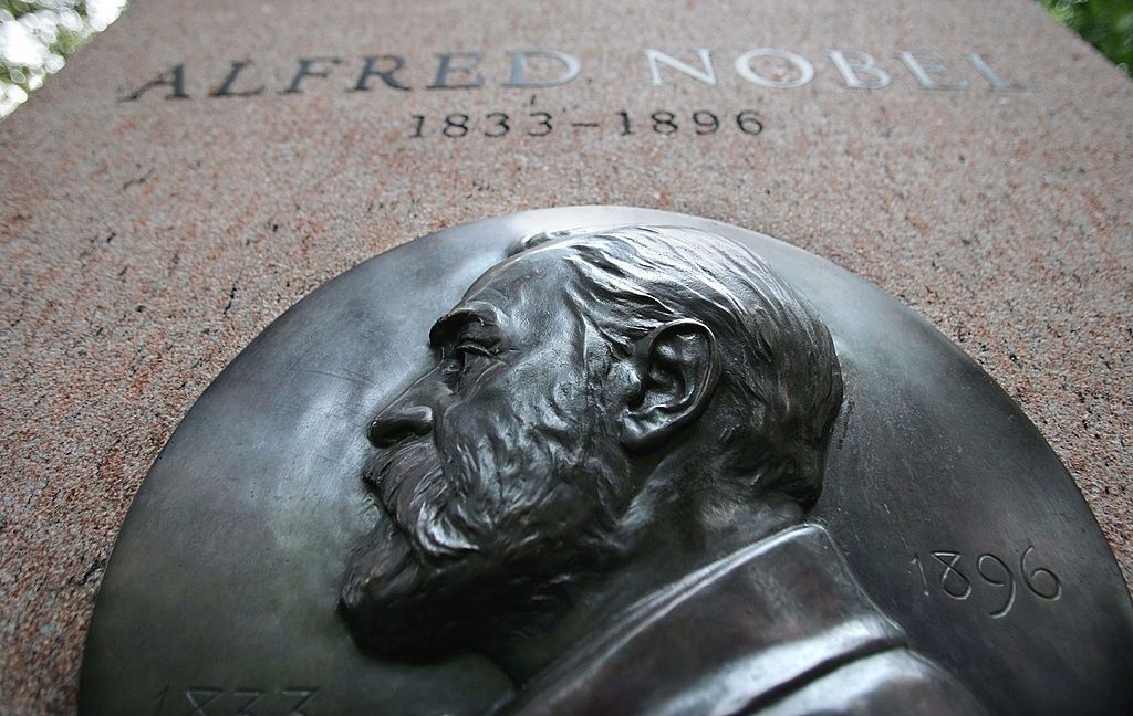 A monument to Nobel Prize founder Alfred Nobel in New York City, as seen in 2006.