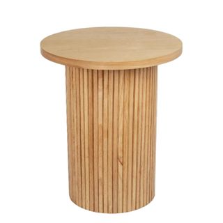A wooden table with a circular top