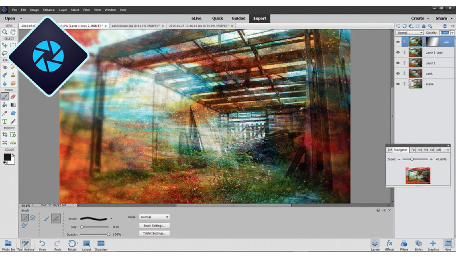 Images of large steel frame being edited in Photoshop Elements