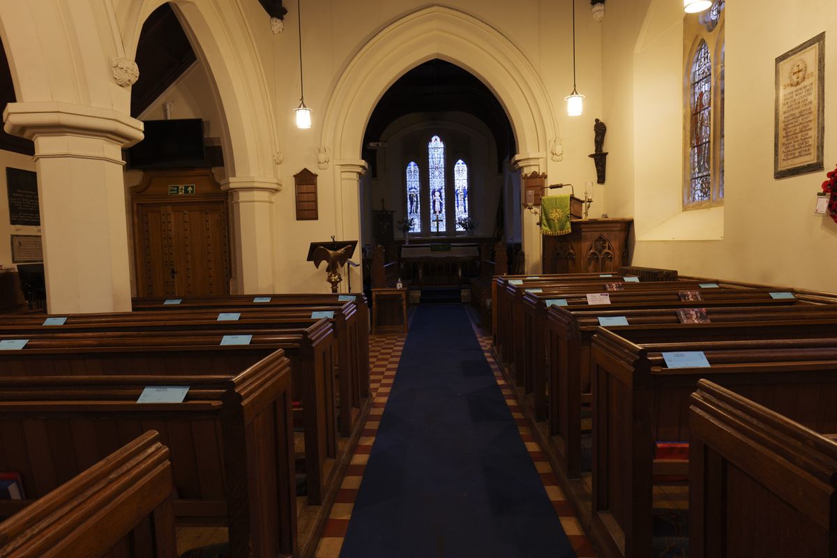 Picture taken with Panasonic S5 II of church interior at night