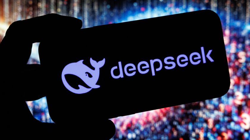 The DeepSeek logo seen on the silhouette of a smartphone