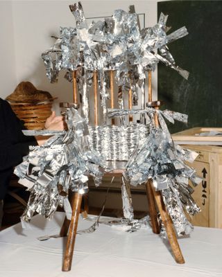 Loewe stick chair with shiny foil weaving