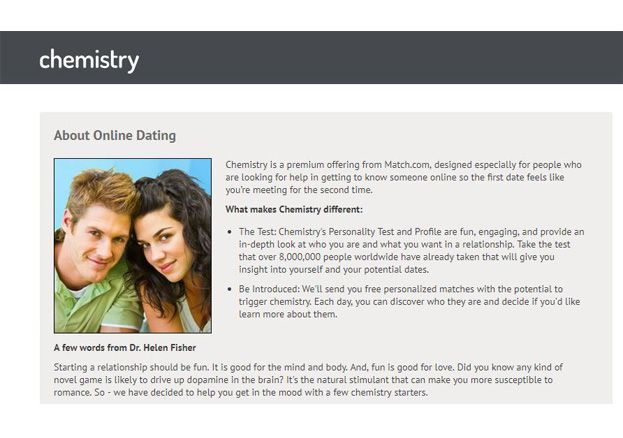 Chemistry&rsquo;s website says more than 8 million people worldwide have taken their personality test, which is used to find your matches.