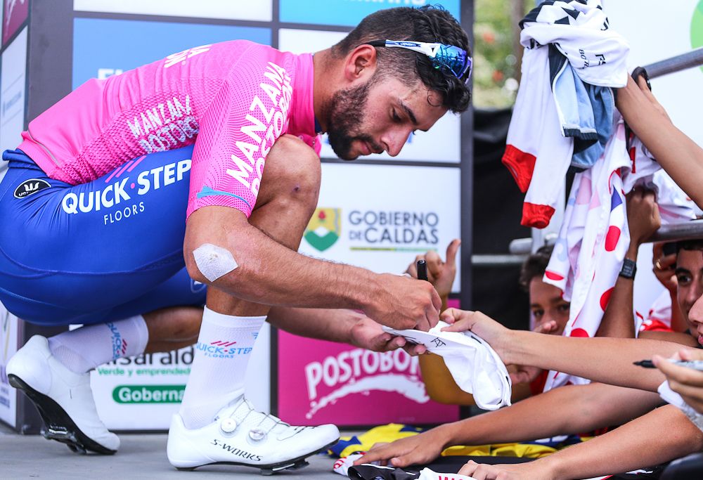 Fernando Gaviria after winning stage 1 at Colombia Oro y Paz