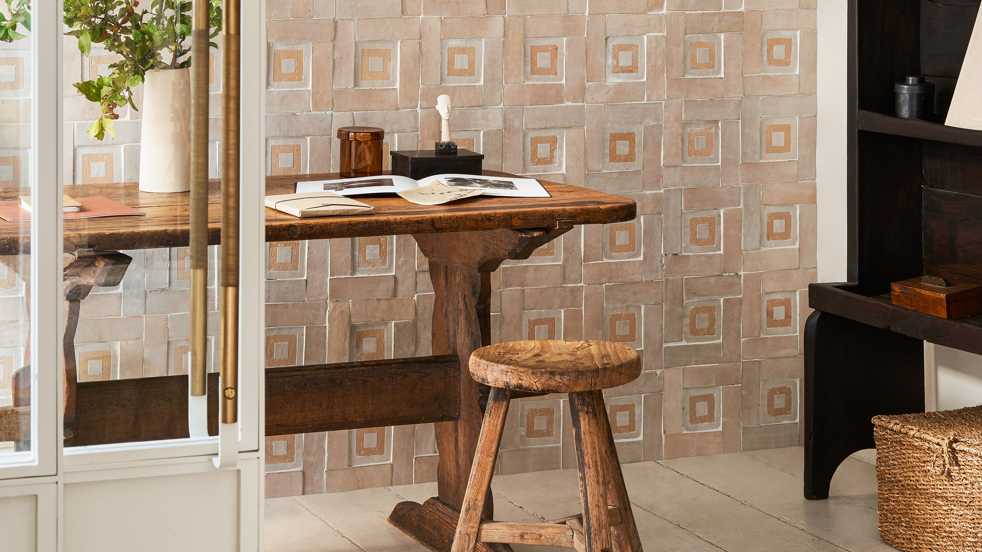 encaustic tiles with mix and match decorative tiles in dining room 