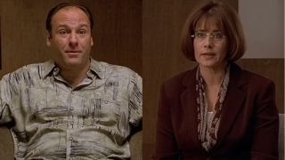 James Gandolfini and Lorraine Bracco, pictured side by side during a therapy session on The Sopranos.