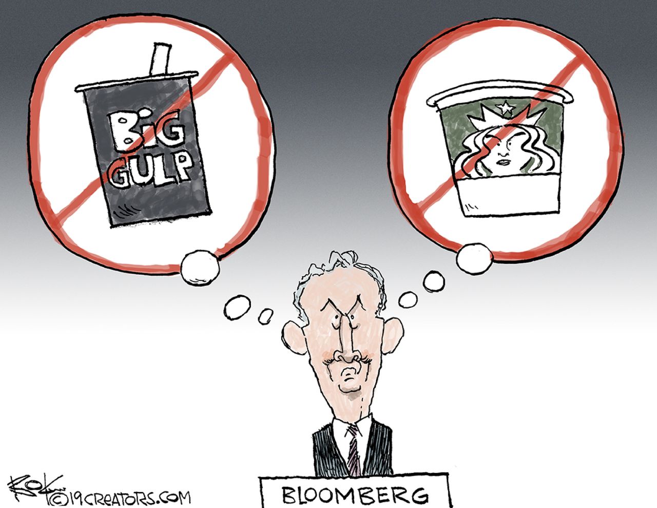 Political Cartoon U.S. Bloomberg Starbucks Big Gulp Howard Schultz&amp;amp;nbsp;