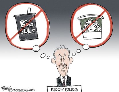 Political Cartoon U.S. Bloomberg Starbucks Big Gulp Howard Schultz&nbsp;