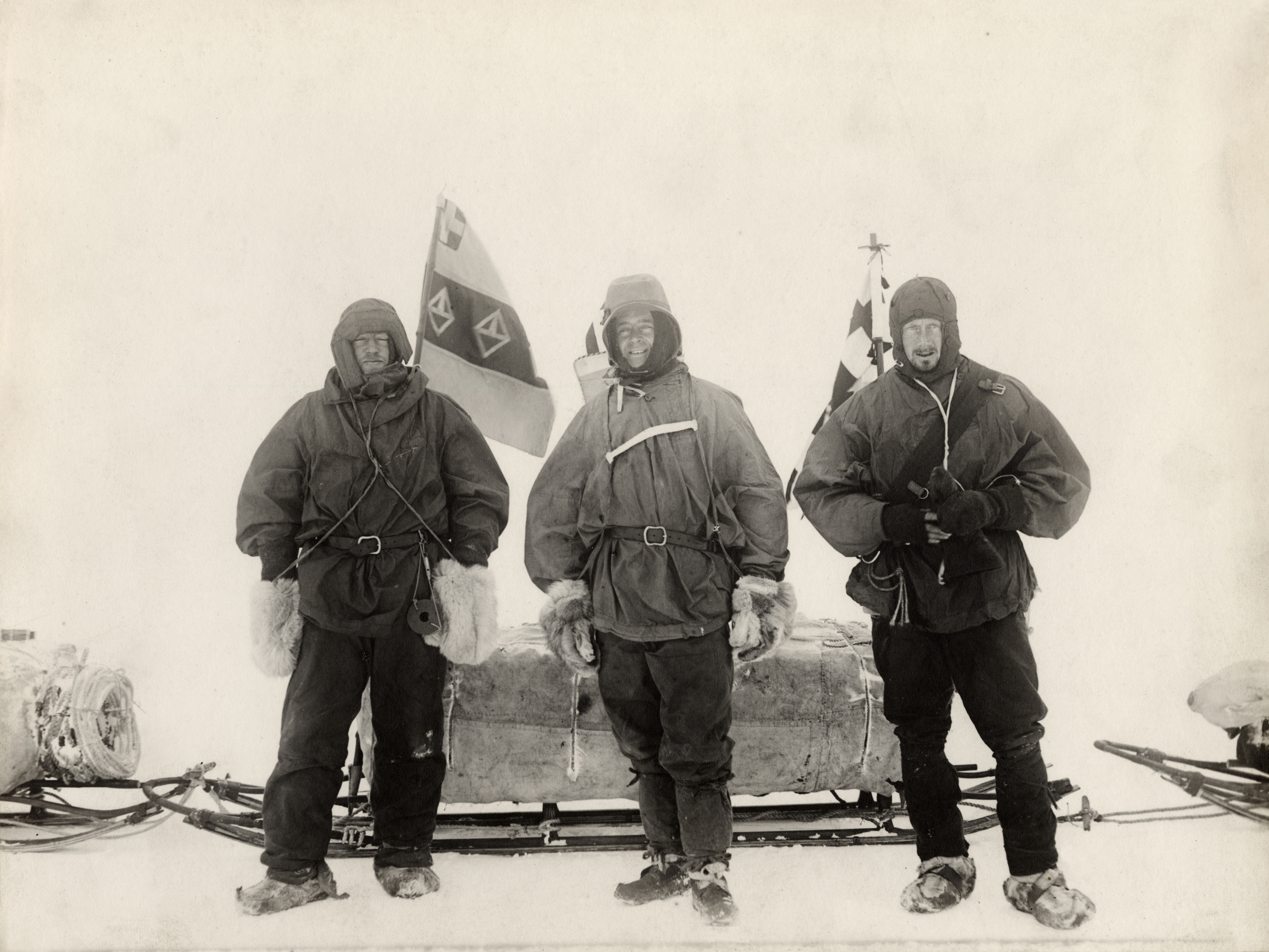 Before starting south - Lieutenant Shackleton, Captain Scott and Dr Wilson, Antarctica, 1901. National Antarctic Expedition 1901-1904. (Photo by R. Skelton/Royal Geographical Society via Getty Images)