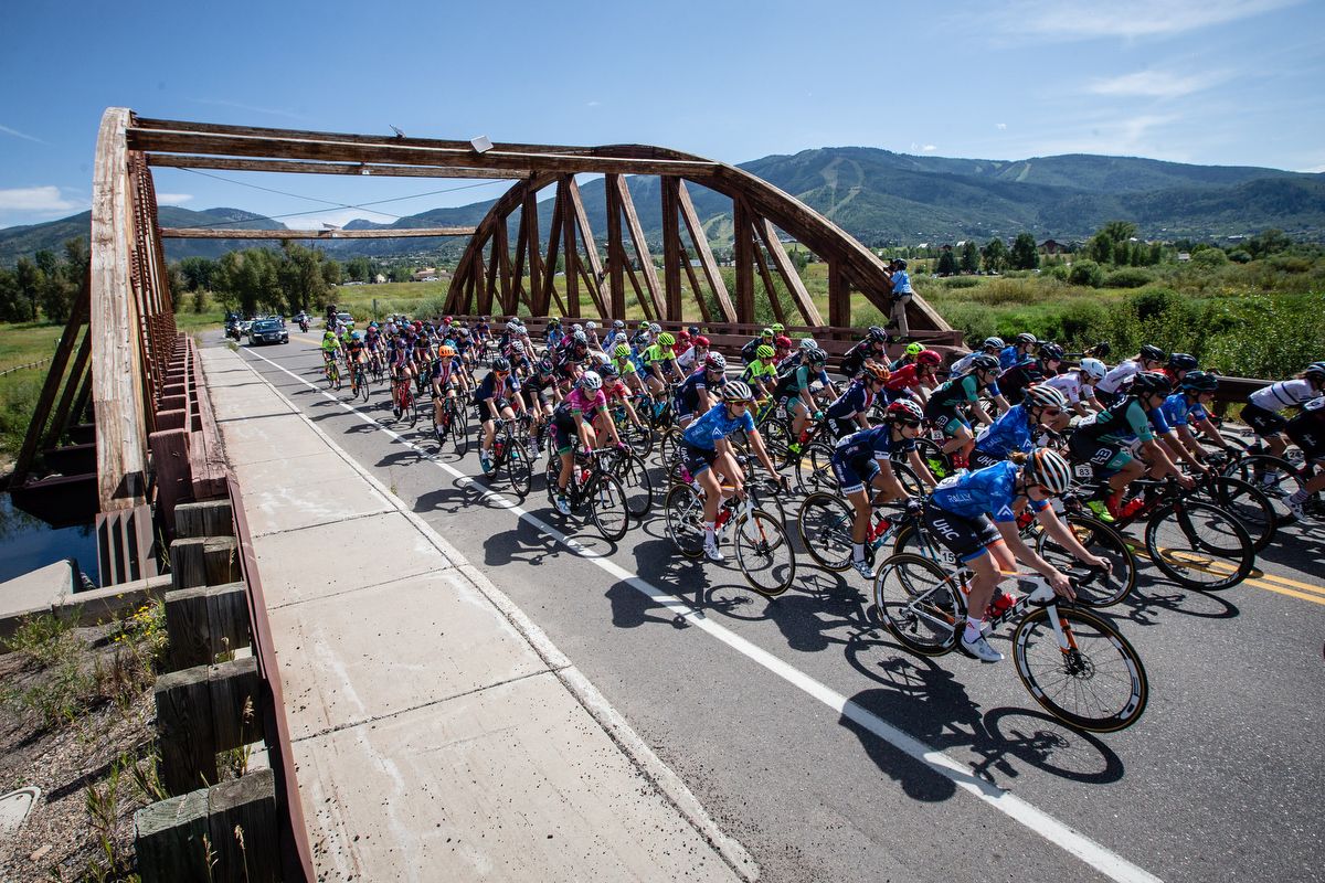 The women's peloton leaves Steamboat for stage 1 of the Colorado Classic on August 22, 2019 in Steamboat Springs, Colorado.