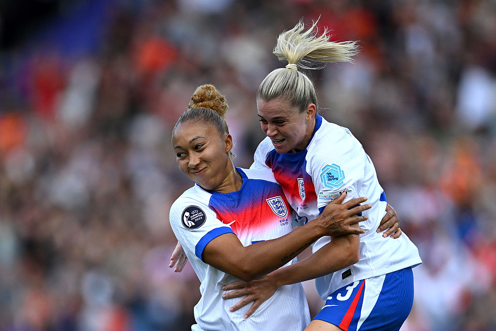 Lauren James and Alessia Russo celebrate