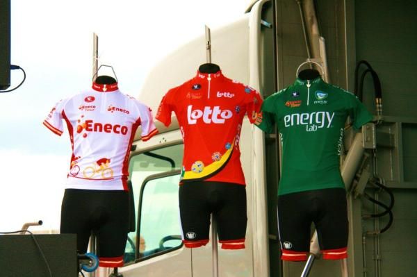 Eneco Tour jerseys on display