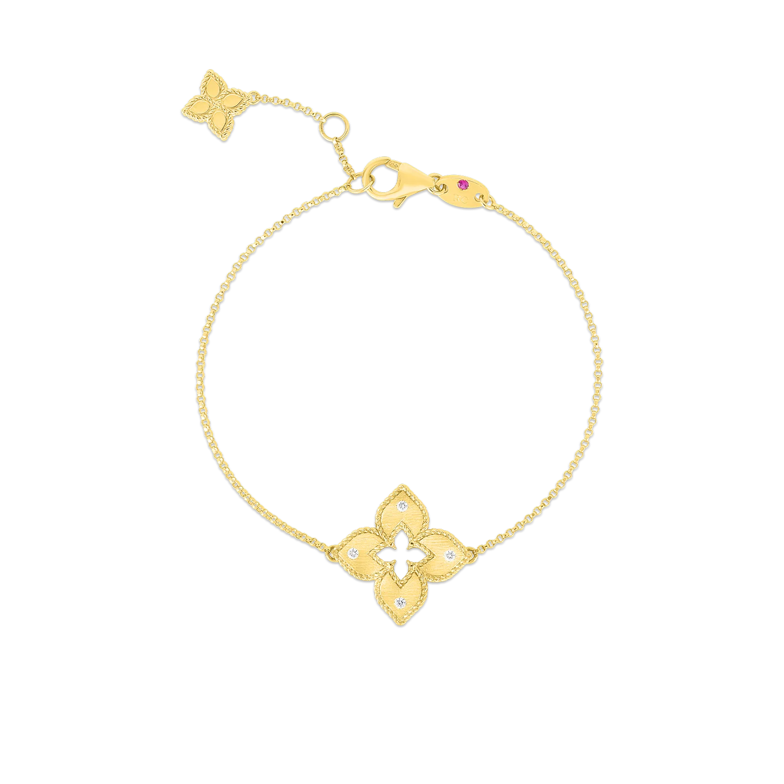 Roberto Coin, PETITE VENETIAN PRINCESS DIAMOND AND SATIN FINISH MEDIUM FLOWER BRACELET