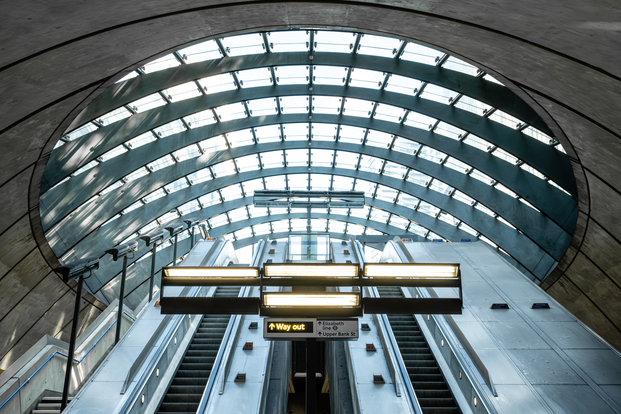 Fujifilm Film Simulation applied to a photo of Canary Wharf tube station in London