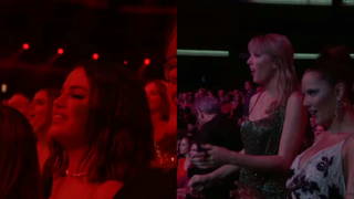 Selena Gomez and Taylor Swift captured in the audience of The American Music Awards.