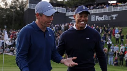 Rory McIlroy and Tiger Woods at the Genesis Invitational at Riviera