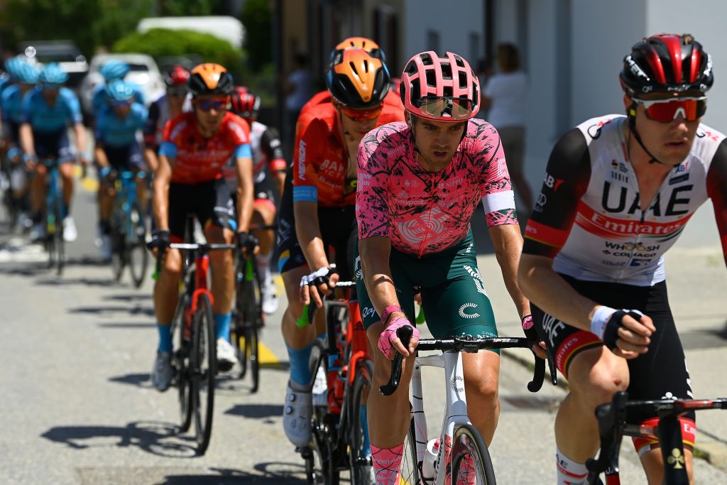 NOVAZZANO SWITZERLAND JUNE 16 Thomas Scully of New Zealand and Team EF Education Easypost competes during the 85th Tour de Suisse 2022 Stage 5 a 1901km stage from Ambri to Novazzano 364m ourdesuisse2022 WorldTour on June 16 2022 in Novazzano Switzerland Photo by Tim de WaeleGetty Images