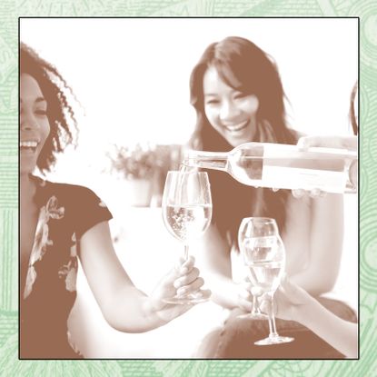 Young women toasting with wine.