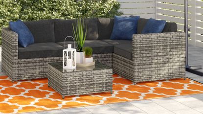 Wayfair Way Day sale with a corner sofa set in an outdoor living area 