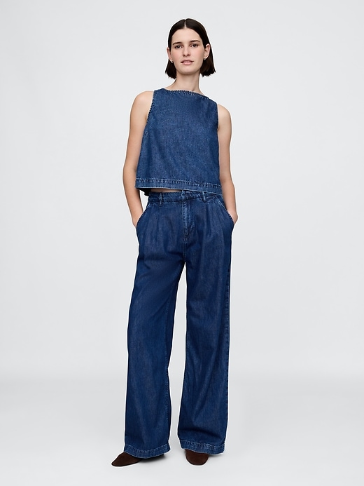 365 High Rise Ultrasoft Denim Pleated Trousers