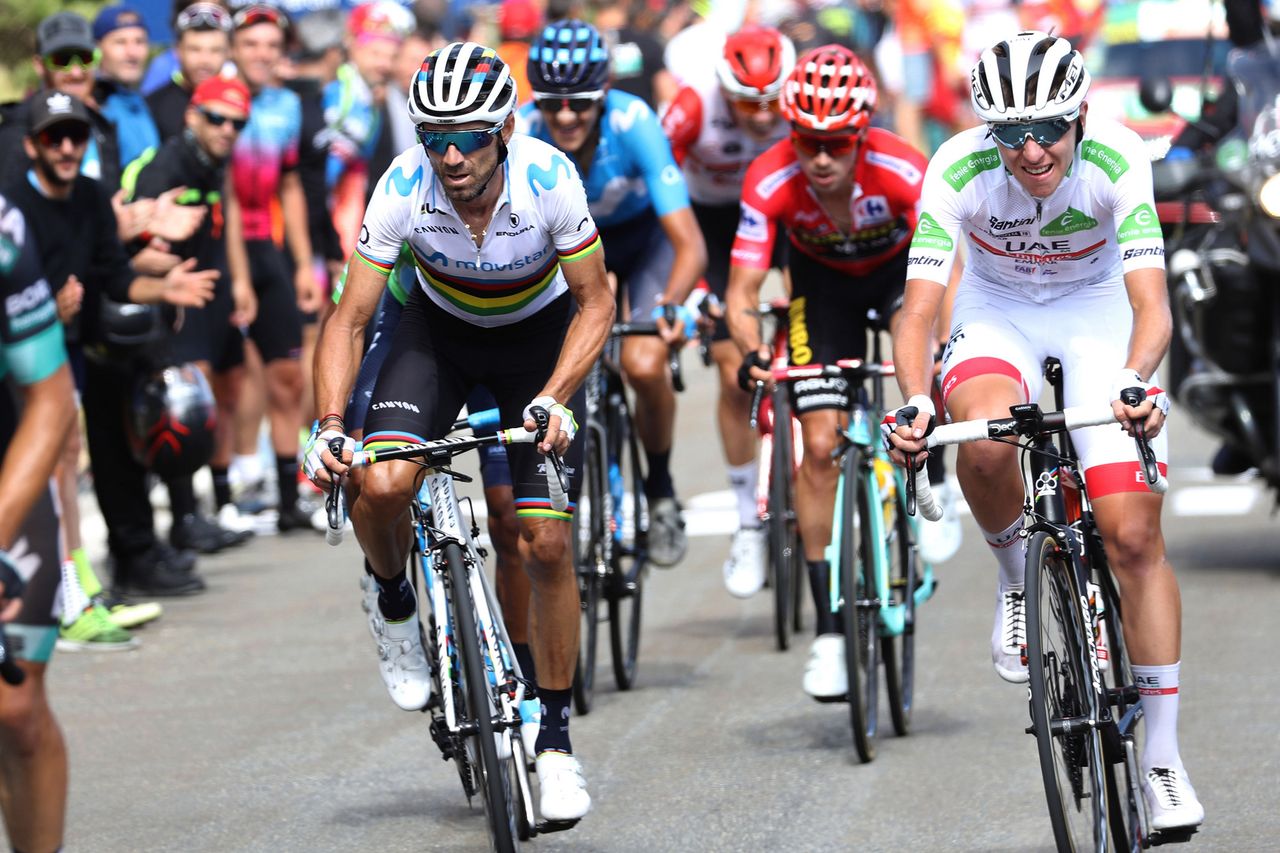 Alejandro Valverde (Movistar) and Tadej Pogačar (UAE Team Emirates) on stage 18