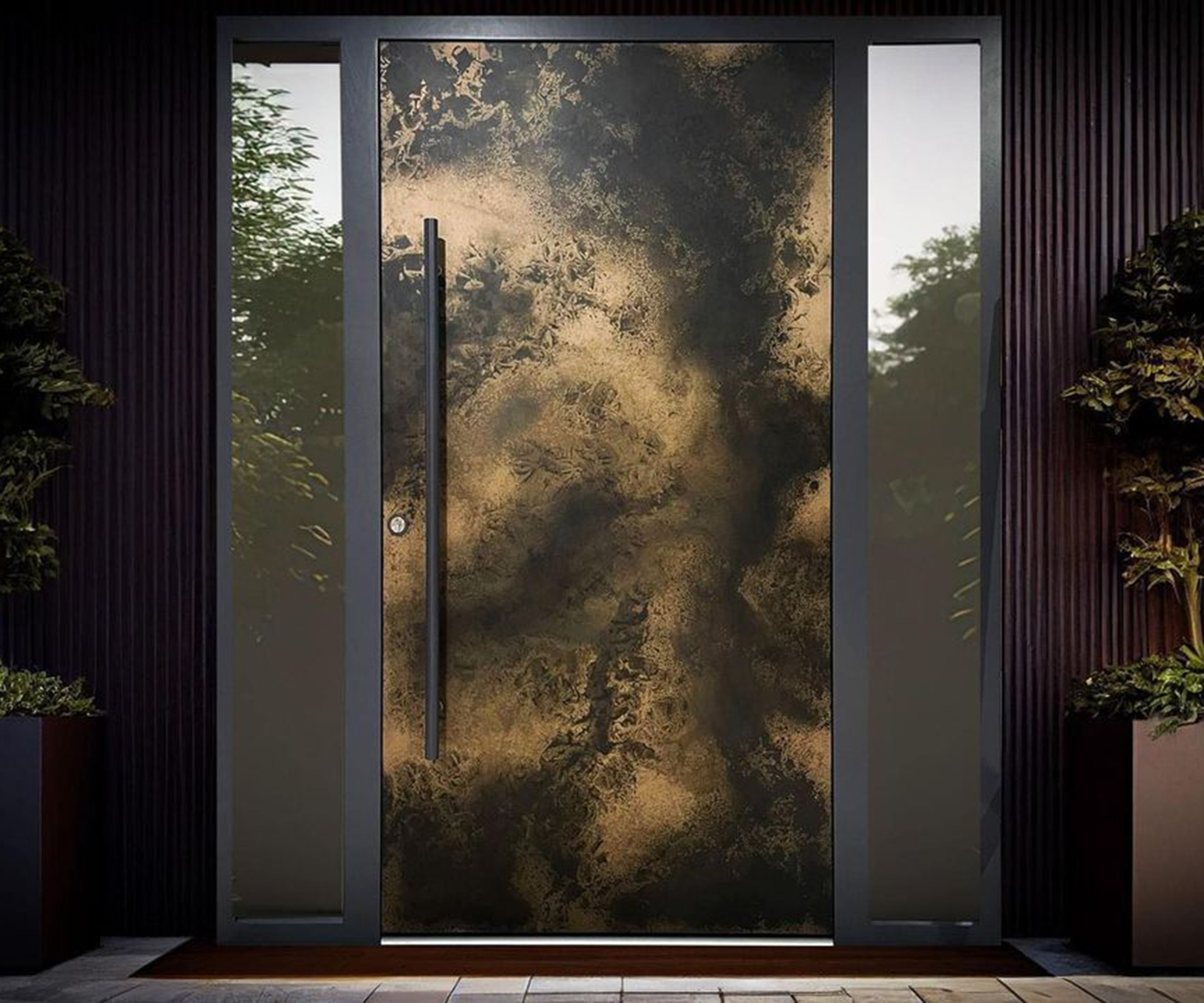 A bespoke door with a leaf embossed design