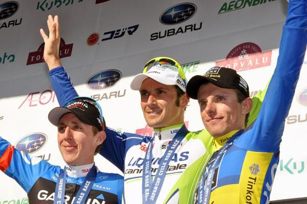 The 2012 Japan Cup podium (L-r): Dan Martin, Ivan Basso and Rafal Majka.