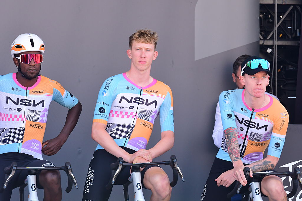 Lewis Askey (centre) and Jake Stewart (right), stage 17 Tour de France 2026