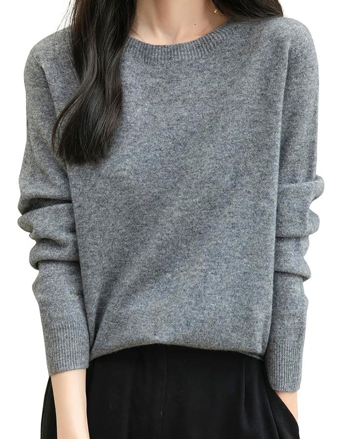 Chanyarn Women's Crewneck Sweater 100% Merino Wool 2025 Winter Warm Soft Long Sleeve Seamless Knit Pullover Cashmere Fall Sweater (grey,s)