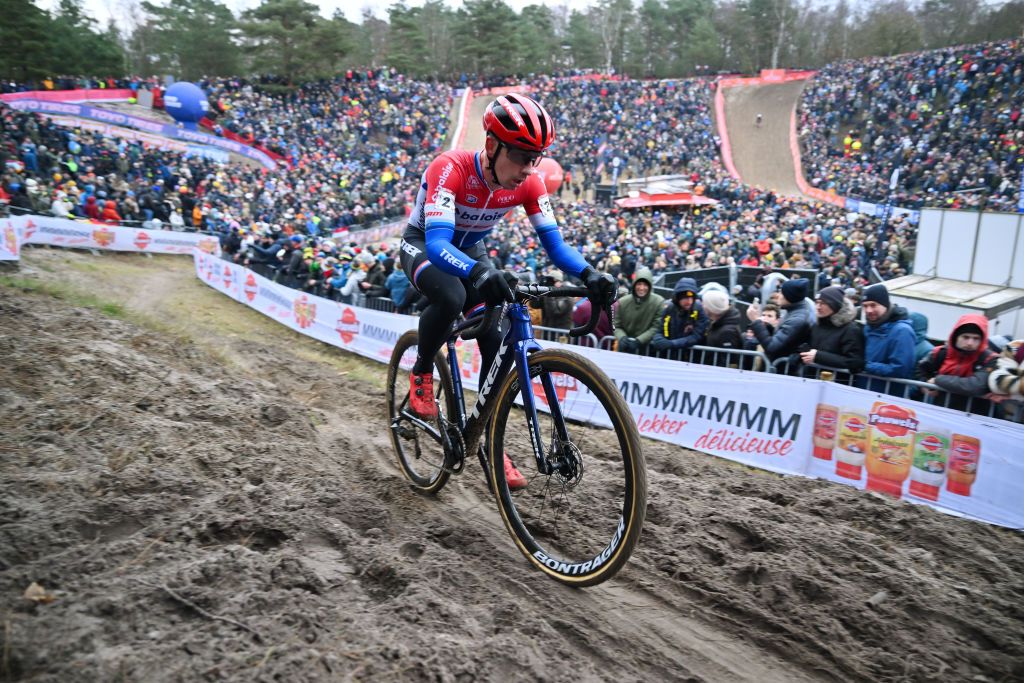 ZONHOVEN BELGIUM JANUARY 07 Lars van der Haar of The Netherlands and Team BaloiseTrek Lions competes during the 27th Zonhoven UCI CycloCross Worldcup 2024 Mens Elite on January 07 2024 in Zonhoven Belgium Photo by Luc ClaessenGetty Images