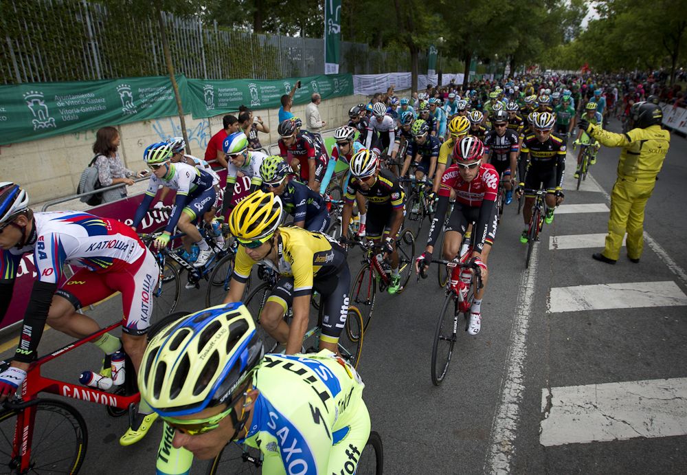 The peloton rolls out for stage 14.