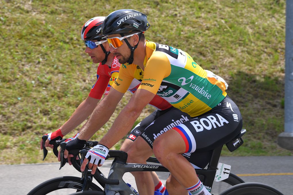 Peter Sagan in yellow during stage 4 at Tour de Suisse