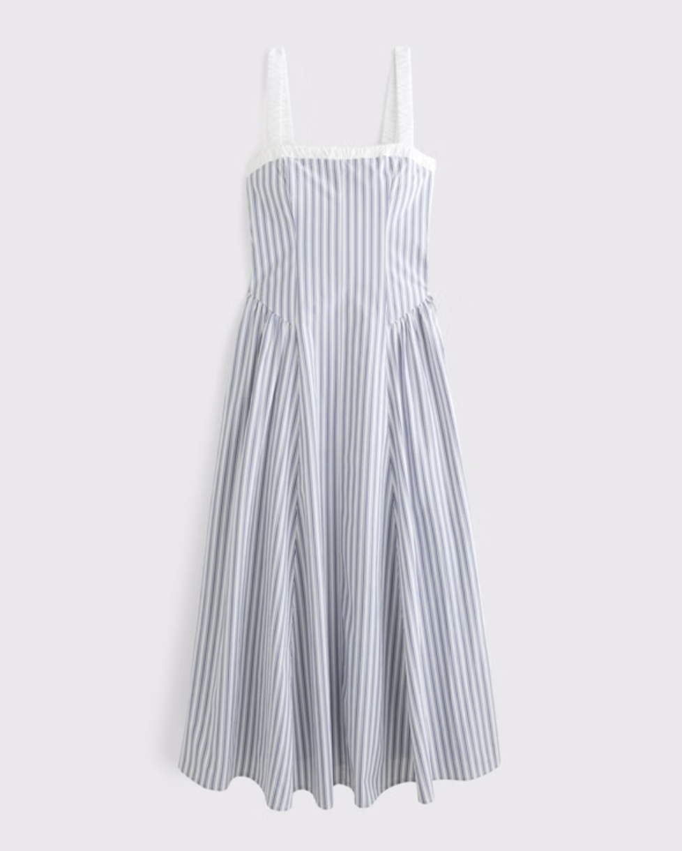 Ruched Neckline Dipped Waist Midi Dress