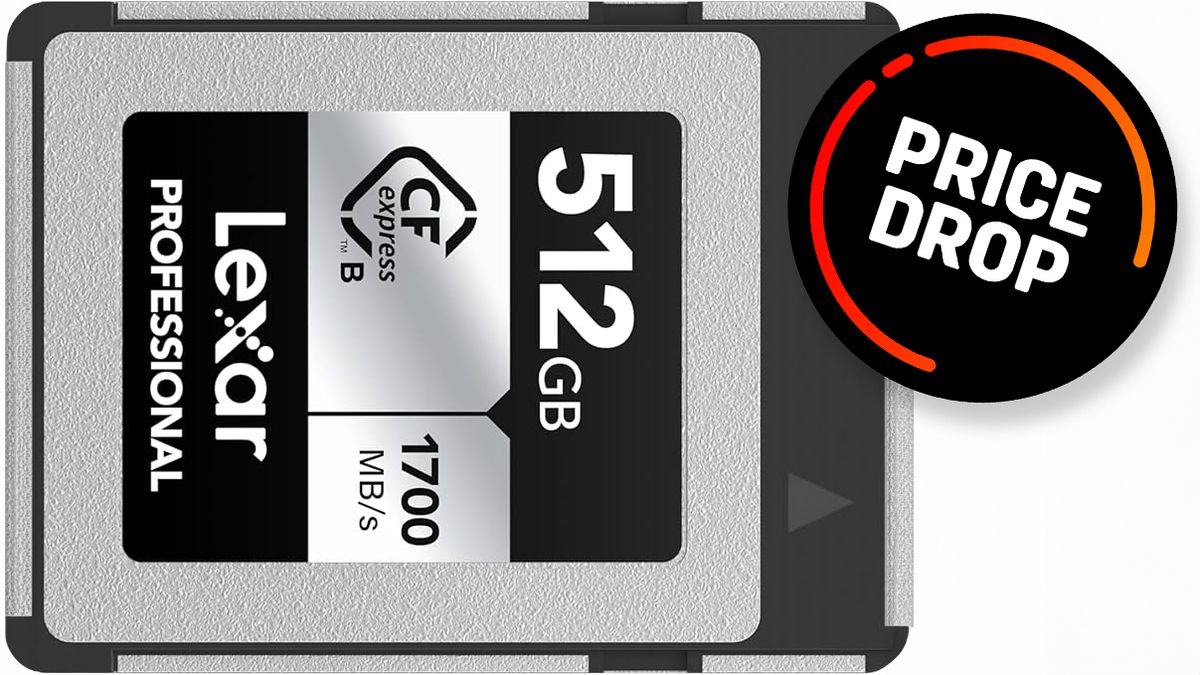 Lexar CFexpress 512GB memory card with price drop roundel