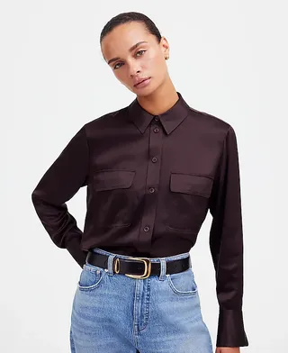 madewell, Silk Flap-Pocket Button-Up Shirt