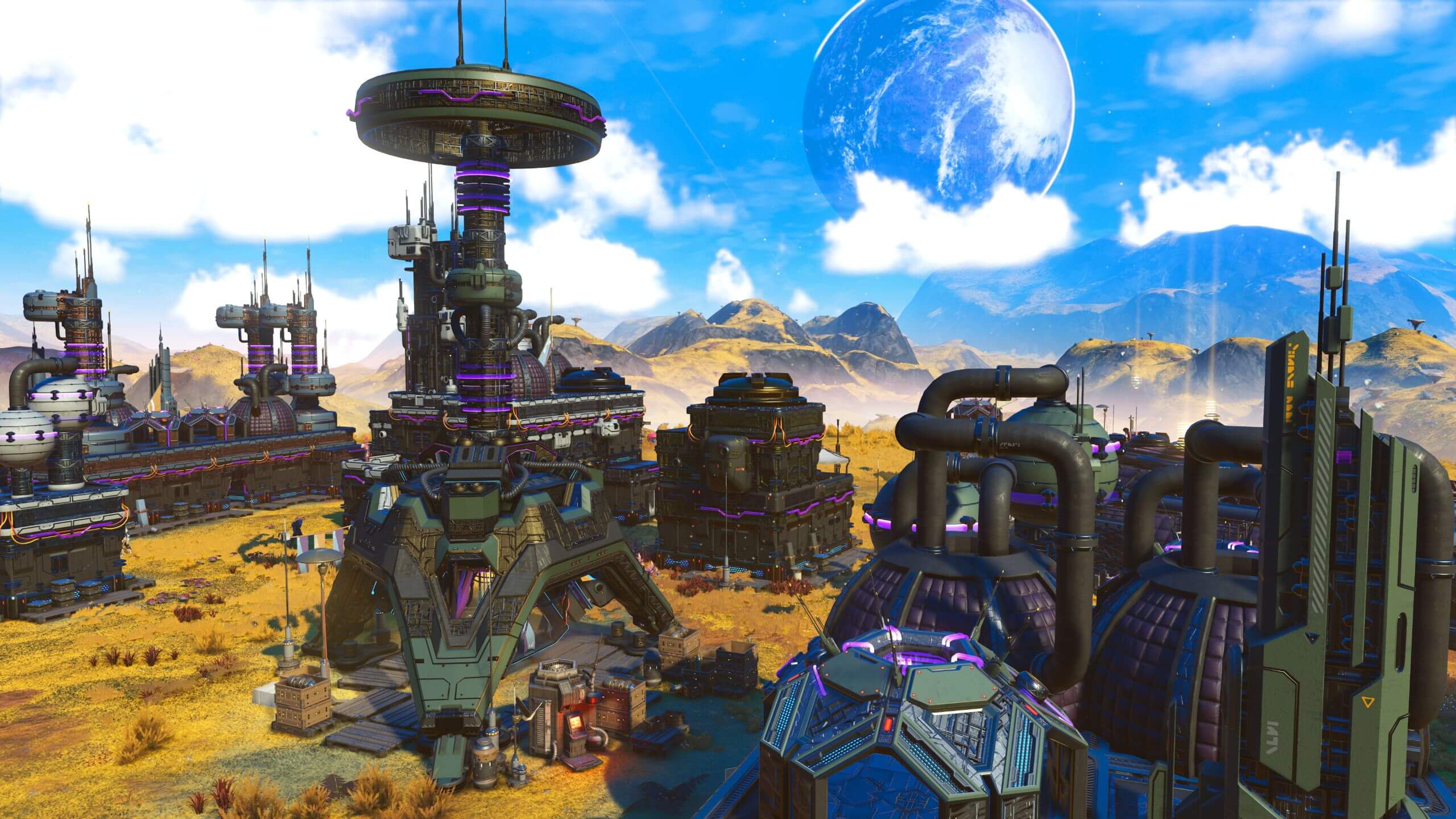 A sprawling town on an alien planet.
