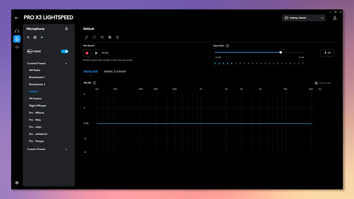 The Logitech G Pro X3 Lightspeed being customized in Logitech's G Hub software