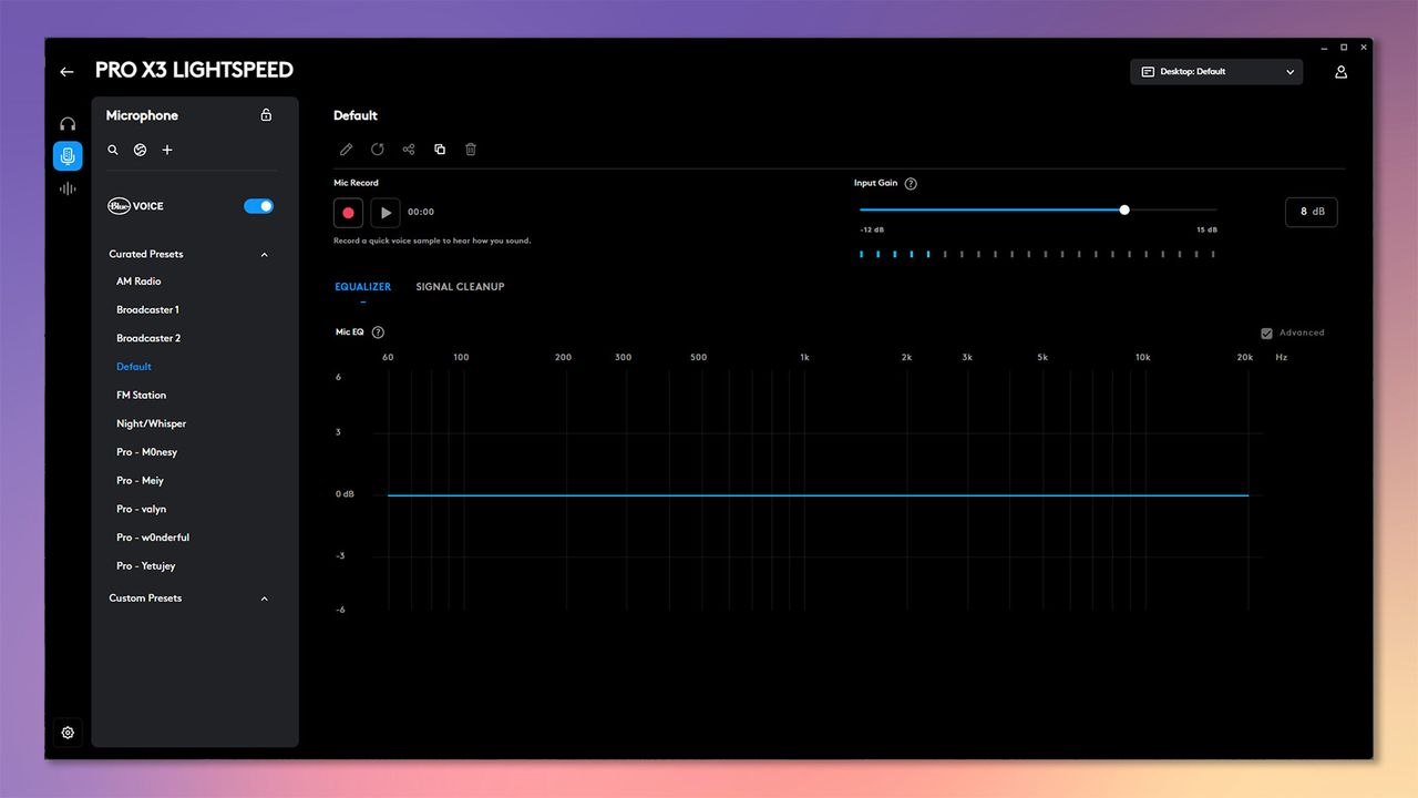 The Logitech G Pro X3 Lightspeed being customized in Logitech's G Hub software