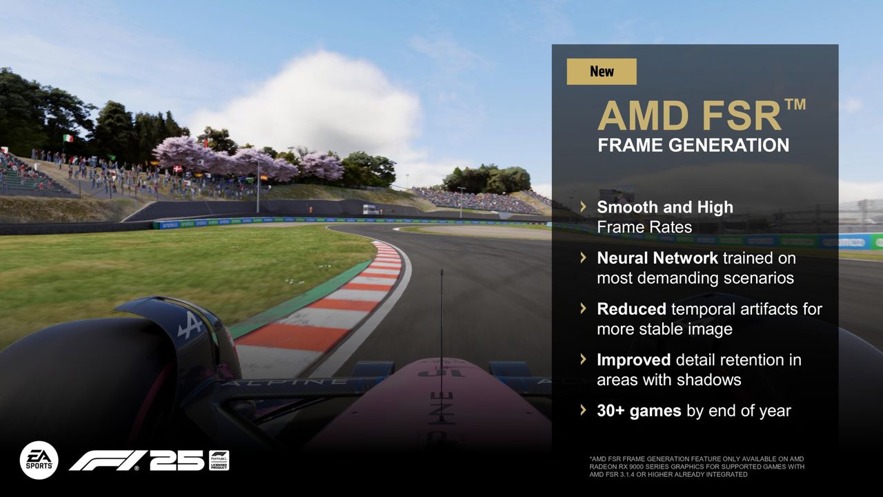 A presentation slide from AMD's FSR Redstone Press Deck, as issued December 2025