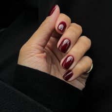 Deep red nail colour short nails