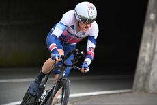 Geraint Thomas riding to 12th place in the Tokyo 2020 Olympic Games individual time trial