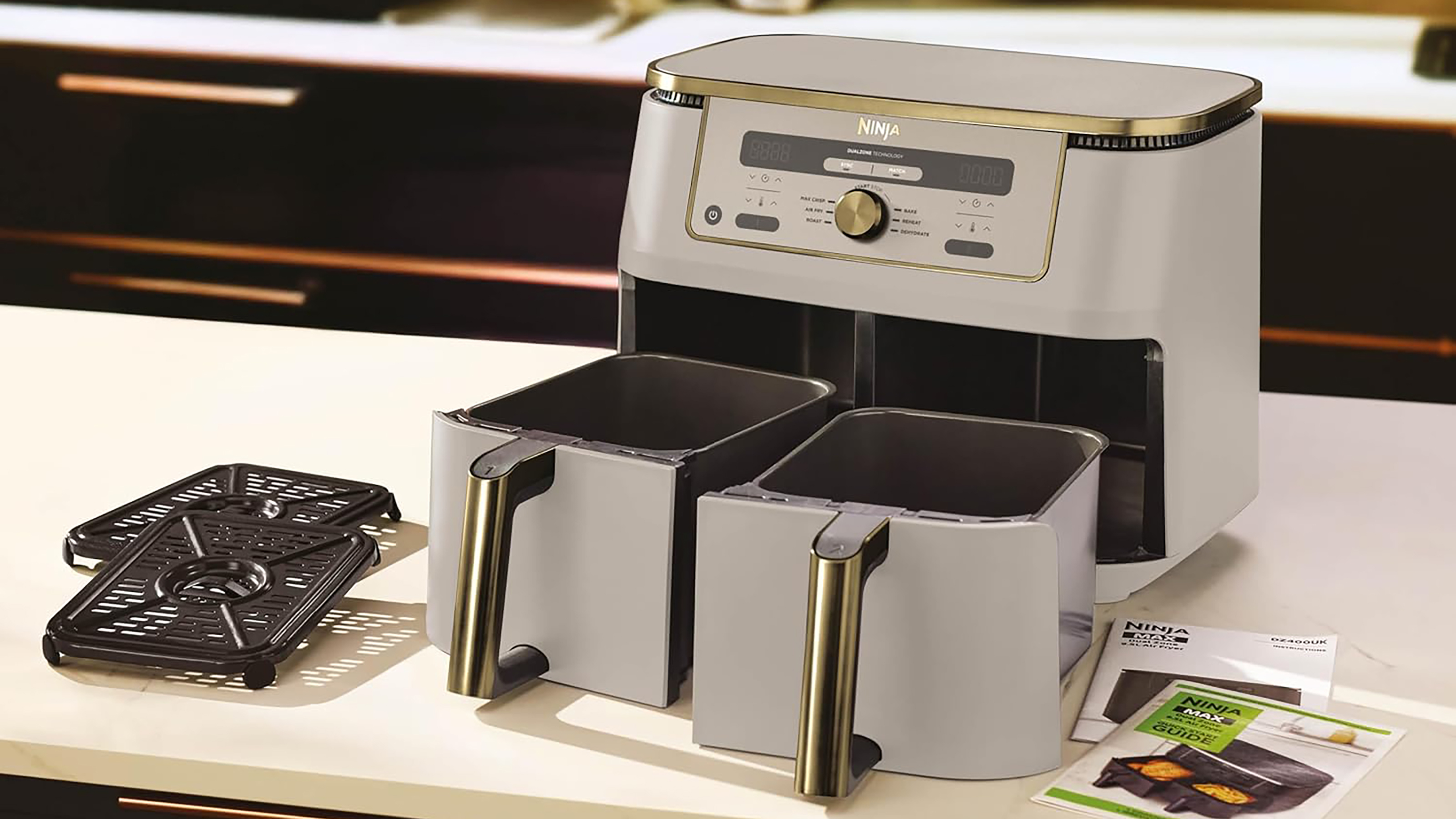 Ninja's dual zone air fryer in stone colour