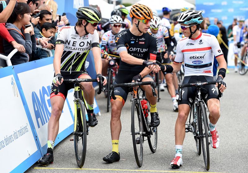 Geoff Curan, Tom Soladay and Julian Alaphilippe on the start line