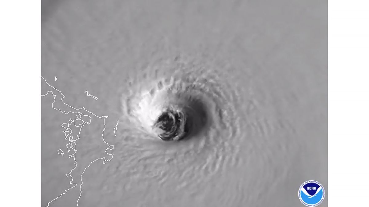 The eye of Hurricane Dorian, a Category 5 storm, dominates this view from NOAA's GOES-East satellite as the storm approached the Abaco Islands in the Atlantic Ocean on Sept. 1, 2019.